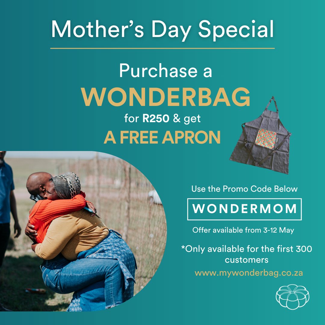 Spoil your mom with the gift of convenience. Buy a #Wonderbag for R250 ex delivery & get a FREE apron from 3-12 May! Visit mywonderbag.co.za, place your order & use the promo code 'WONDERMOM' This special is only available in RSA to the first 300 customers, so order now!