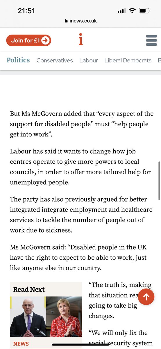 Labour to target job centres and PIP assessments to get disabled people into work. The notion that ‘every aspect of the support for disabled people’ must ‘help people get into work’ is wrong and disappointing. Benefits exists to allow disabled people to live independently.