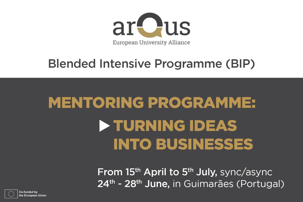 🗣️Today is the application deadline for the #Arqus BIP Mentoring Programme 'Turning Ideas into Business'. 💡Register now to acquire key knowledge and skills in market analysis, business model design and more 💼 ✍️arqus-alliance.eu/call/bip-mento… #ArqusLinkingLocalEcosystems