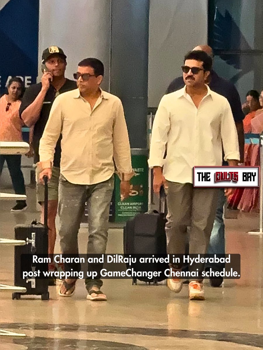 #RamCharan and #DilRaju arrived in #Hyderabad post wrapping up #GameChanger Chennai schedule.