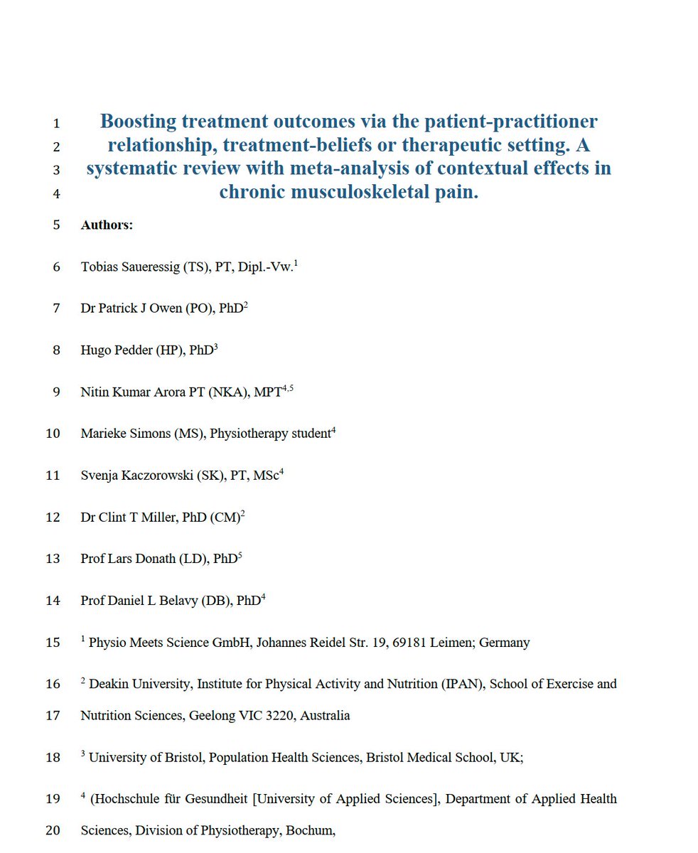 Just published in @JOSPT 🔥 Boosting treatment outcomes via the patient-practitioner relationship, treatment-beliefs or therapeutic setting. 👇👇👇 pubmed.ncbi.nlm.nih.gov/38687160/ Congrats @tobi_saueressig, @PatrickOwenPhD and colleagues 💪