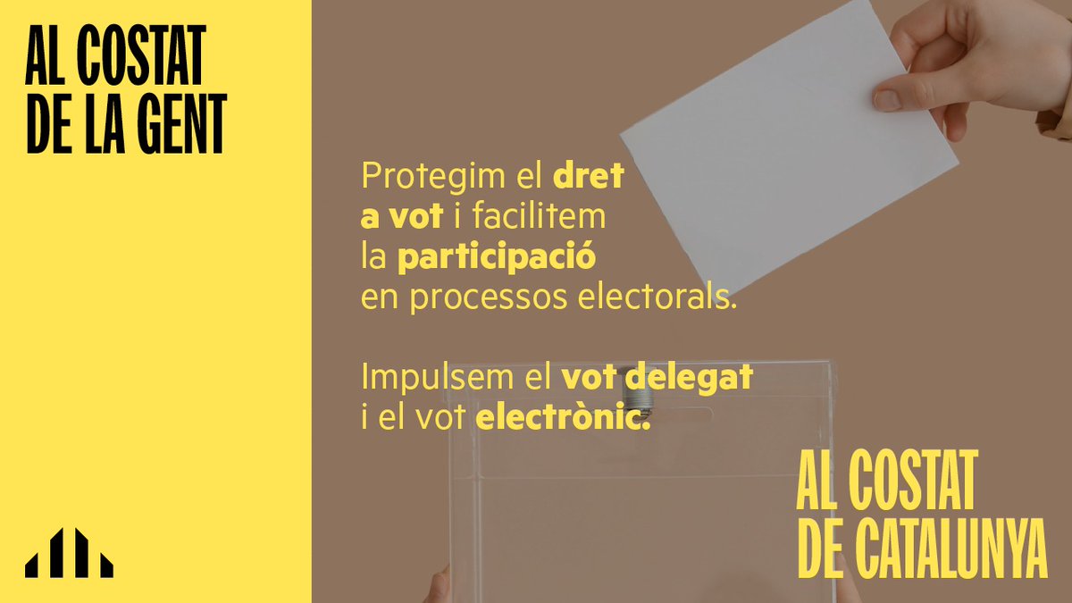 L’any 2022 aconseguíem la supressió del vot pregat, un primer pas per normalitzar la participació electoral a l’exterior. 🗳️ Vetllarem per a la simplificació de processos promovent sistemes com el vot delegat o el vot electrònic per fer efectiu el dret de vot de la #CATexterior