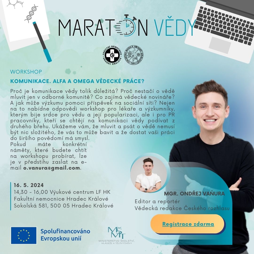 ❓🔬🎙️ Proč je důležité mluvit o vědě? Nejen o tom bude můj workshop na akci Maraton vědy ve <a href="/FN_HK_oficialni/">Fakultní nemocnice Hradec Králové</a>. Přijít může každý ⬇️⬇️⬇️.
 maratonvedy.cz