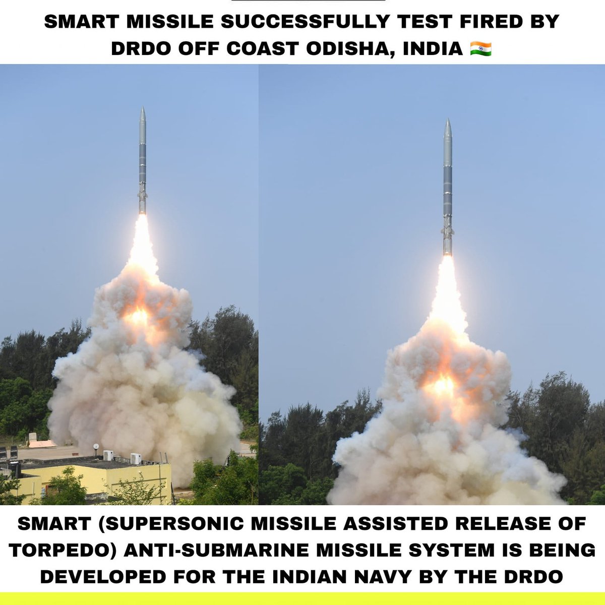 DRDO achieves a major milestone with the successful flight-testing of the SMART system on May 01, enhancing India's anti-submarine warfare capabilities. 🛳️ #SMARTSystem #DefenseTechnology #MissileTechnology #DRDOInnovation