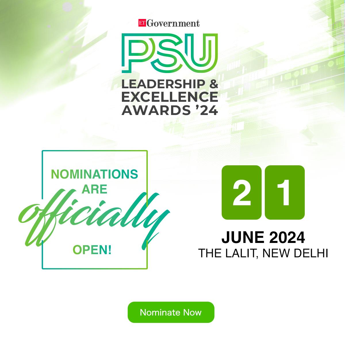 🌟 Shine a light on excellence! Nominations for the ET Government PSU Awards are OPEN to all. 🏆 Nominate now and honor those driving innovation and impact in the public sector! Nominate Here: bit.ly/3WquT4p #ETGovernment #ETPSU #DigitalTransformation