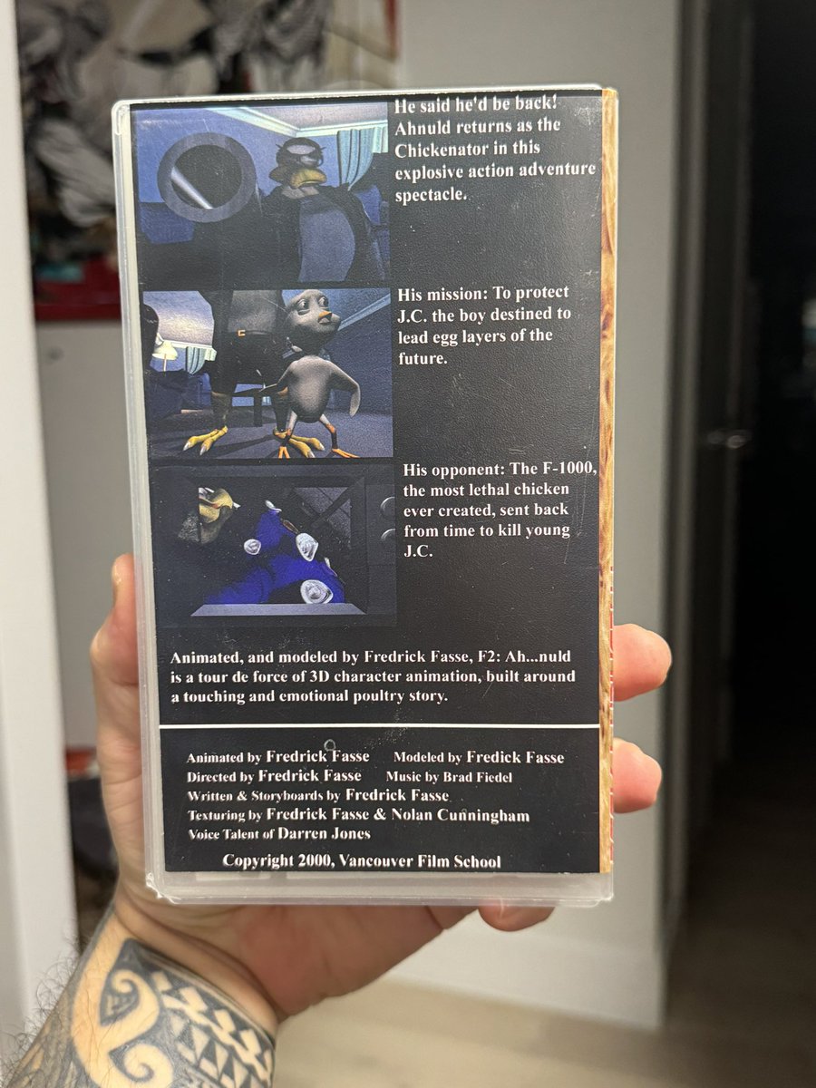 Fredimator's tweet image. Anyone got a VHS player? 

I just found my first animated short film from 2000. I should probably digitize it. 
@vfs #class22