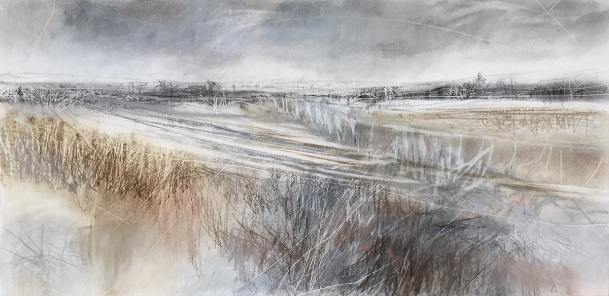 A soft, gentle piece for my upcoming #Edinburgh show ‘Windswept Land’ with Eleanor Cunningham at #BirchTreeGallery, 18th May-14th June. All works now online birchtreegallery.co.uk/artists/janine…

‘Landscape Whispers’, @UnisonColour #pastel, #charcoal & #graphite, 23x47cm
#pastelsociety #draw