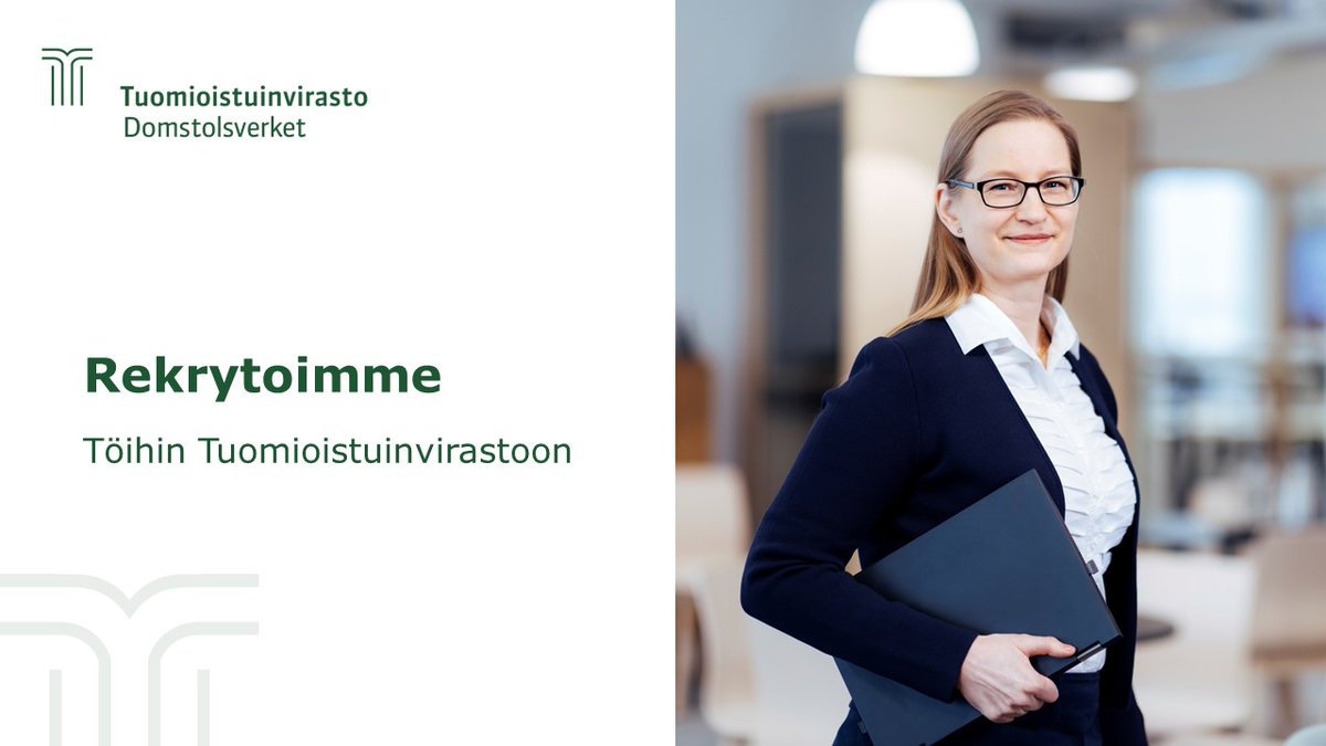 Haemme Tuomioistuinviraston hallinto-osastolle vuorotteluvapaasijaista virastomestari- ja assistenttipalvelutehtäviin ajalle 22.7.-31.12.2024. Hakijan tulee olla työtön työnhakija.

Lue lisää ja hae viimeistään 20.5.2024:
valtiolle.fi/fi/tyopaikat/v…

#Rekry #Tuomioistuinvirasto