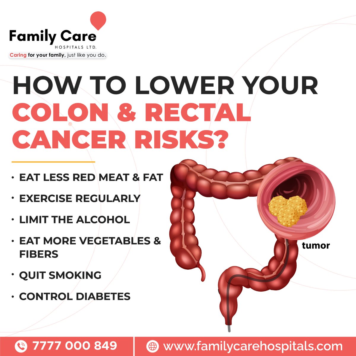 Colorectal cancer is the second leading cause of cancer-related deaths but this can be prevented through regular screenings, a healthy diet and regular exercise.

#FCH #Familycare #FamilyCareHospitals #Colorectalcancer #colon #cancer