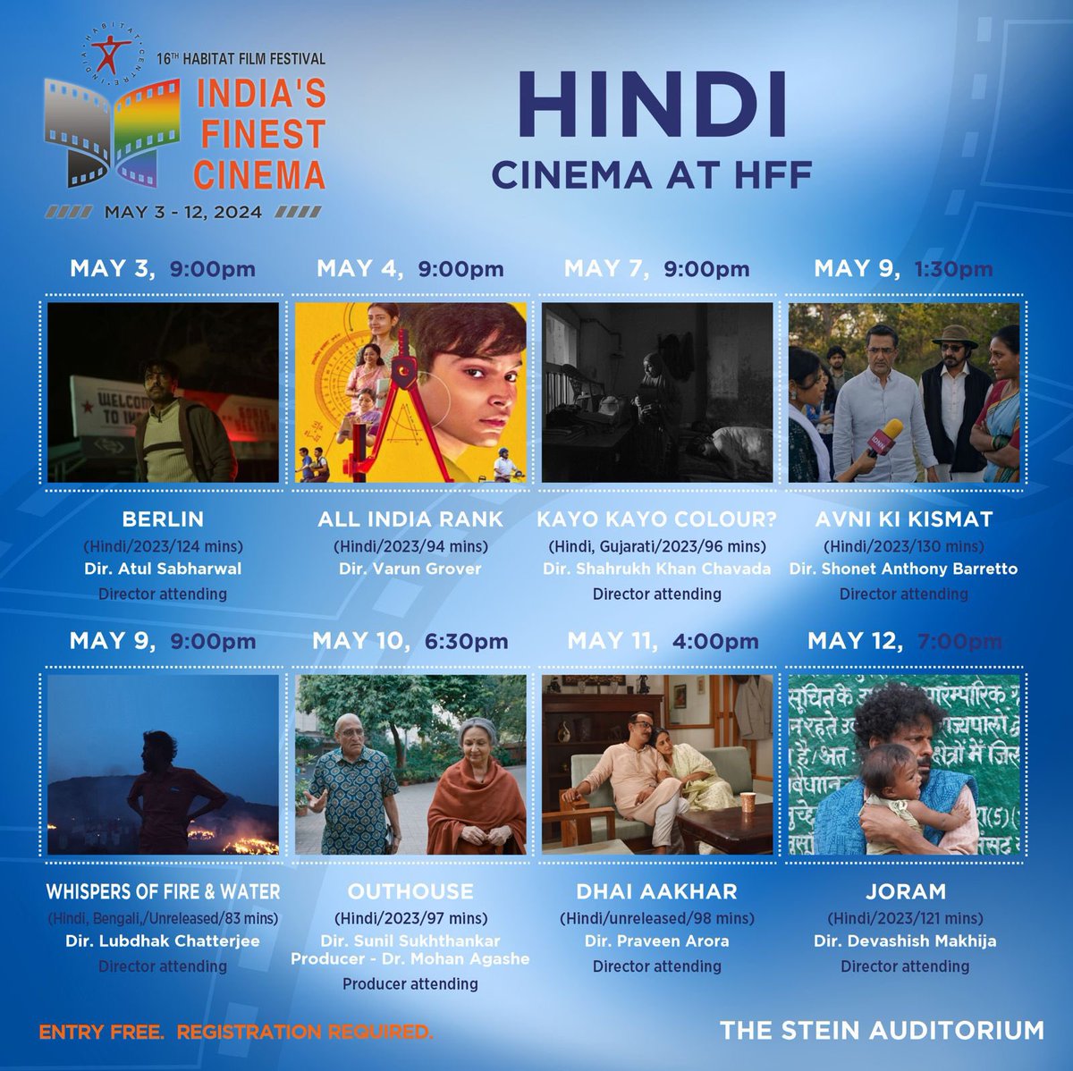 The Hindi Cinema segment at #HFF2024 offers a selection of captivating films that tackle vital themes. Opening with Atul Sabharwal's espionage drama 'Berlin' set in the Cold War era, the line-up continues with Varun Grover’s awaited directorial debut 'All India Rank,' starring