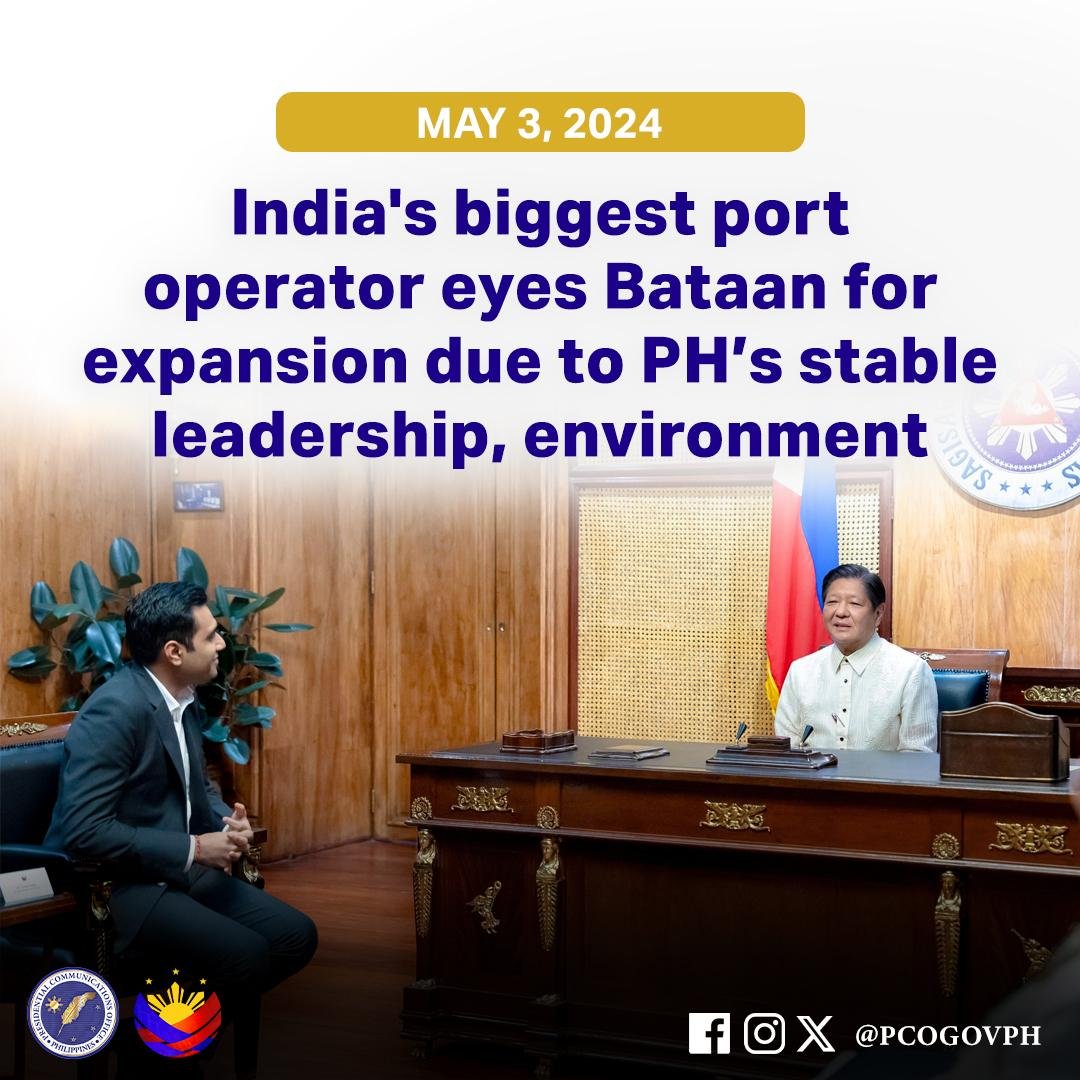 That is what, as you said, you are providing,” APSEZ Ltd. Managing Director Karan Adani told President Ferdinand R. Marcos Jr. in a courtesy call in Malacañang on Thursday. Read: pco.gov.ph/APSEZ-Ltd-eyes…