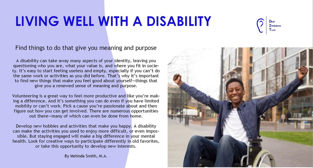 Accepting disability can be very difficult. Find a purpose in life. #disabilitymatters #disabilityawareness #disabilityinclusion @ParliamentZim @263Chat @3KtvZim @capitalkfm @GwiziSoneni @HeraldZimbabwe @OMpslsw @molokele @nangozimbabwe @NewZimbabweCom @NkomwaTrust