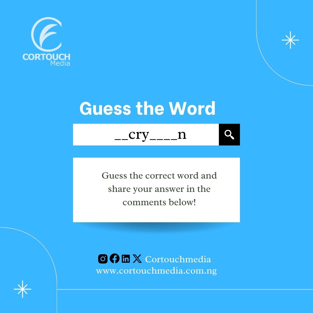 It's Friday Brain Teaser Time! Can you guess the missing word?  Drop your answer in the comments below and let's see who cracks it

#Friday #BrainTeaser #CortouchMedia #Cybersecurity #Devops #GRC #Techskills #Digitalskills #Cracks #Ibadantechschool #TGIF #Dataanalytics #arisetv