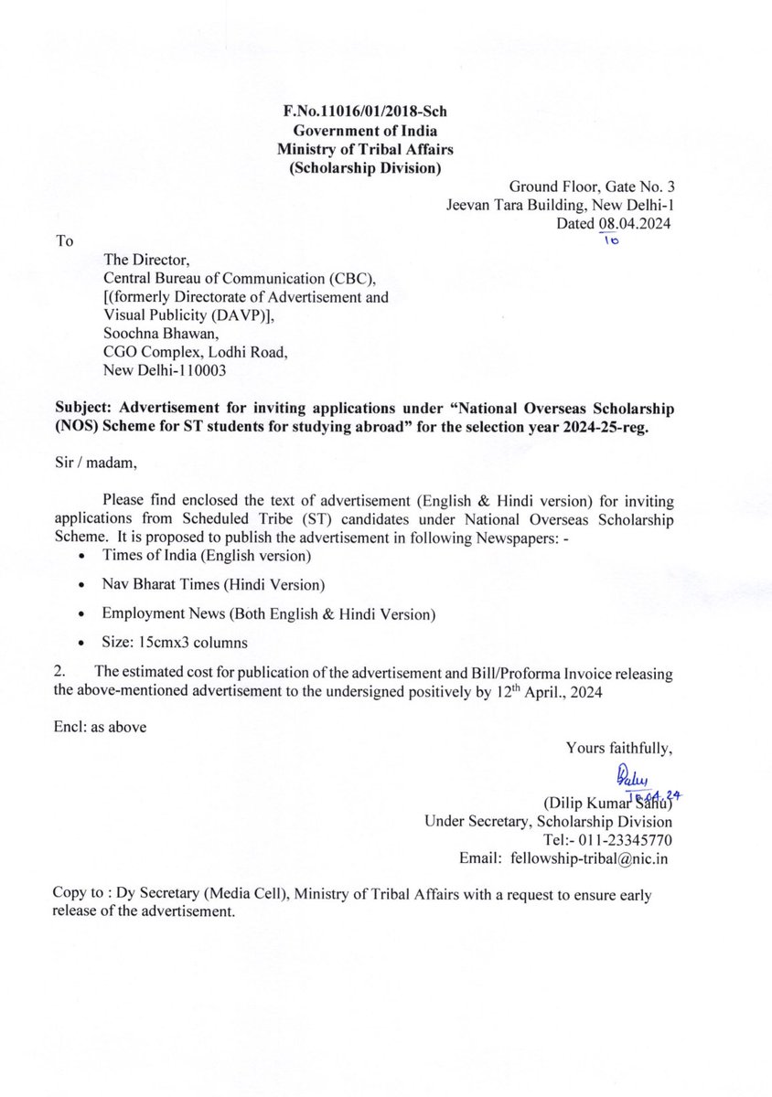 Kind attention students and research scholars. Advertisement for inviting applications under 'National Overseas Scholarship (NOS) Scheme for ST students for studying abroad' for the selection year 2024-25-reg. @AdiwasiVoice @HansrajMeena @KotwalMeena @JitendraMeenaDU…