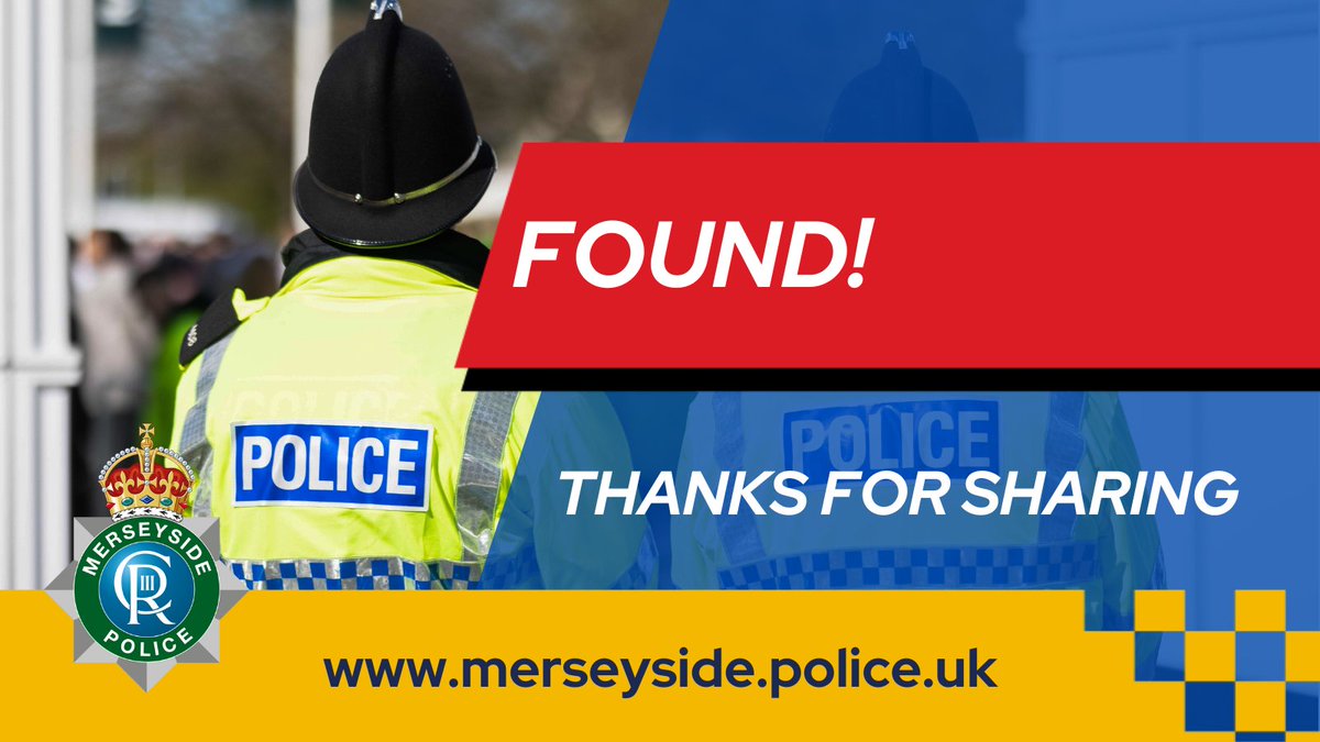 Great news! 13-year-old Owen Harris, who went missing from Birkenhead yesterday, has been found. Thanks for sharing our appeal.