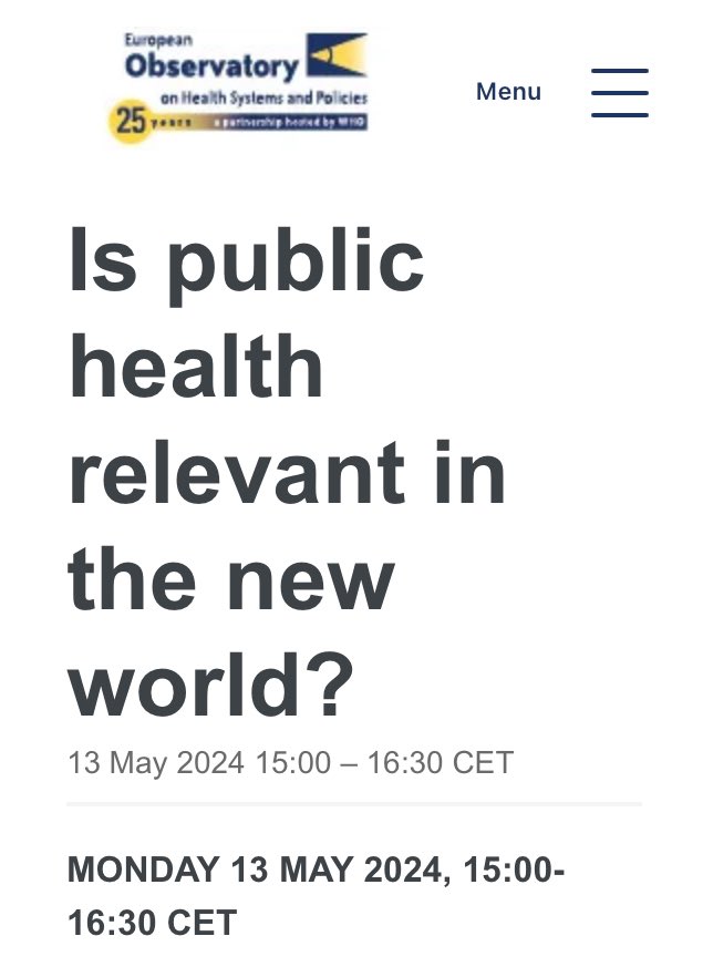 🗓️13 May: High-level panel on critical role of #PublicHealth in addressing European and #GlobalHealth challenges 🗣️Speakers: @hans_kluge @FranColombo2019 @SandraGallina @agnesbuzyn @sara_saracerdas 🎙️Chairs: @josepfigueras @IvetaNagyova 🇪🇺 #EUPHW2024 eurohealthobservatory.who.int/news-room/even…