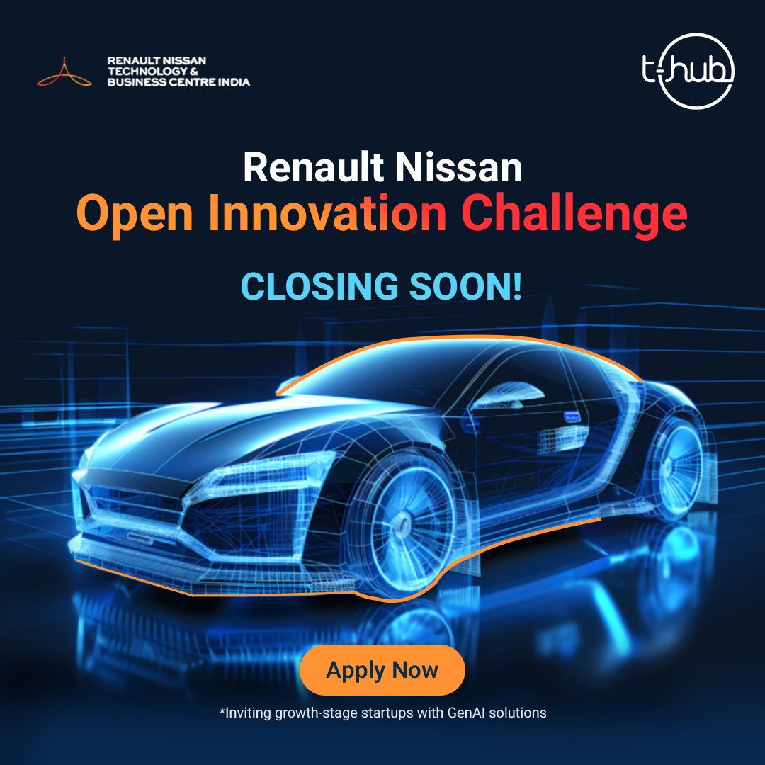 Application Closing Soon! Transform the automotive industry using Generative AI with the Renault Nissan Open Innovation Challenge. Secure grant funds of INR 10 Lakhs for your PoC & gain exclusive access to design and product development resources. Apply: bit.ly/3TlSTnn