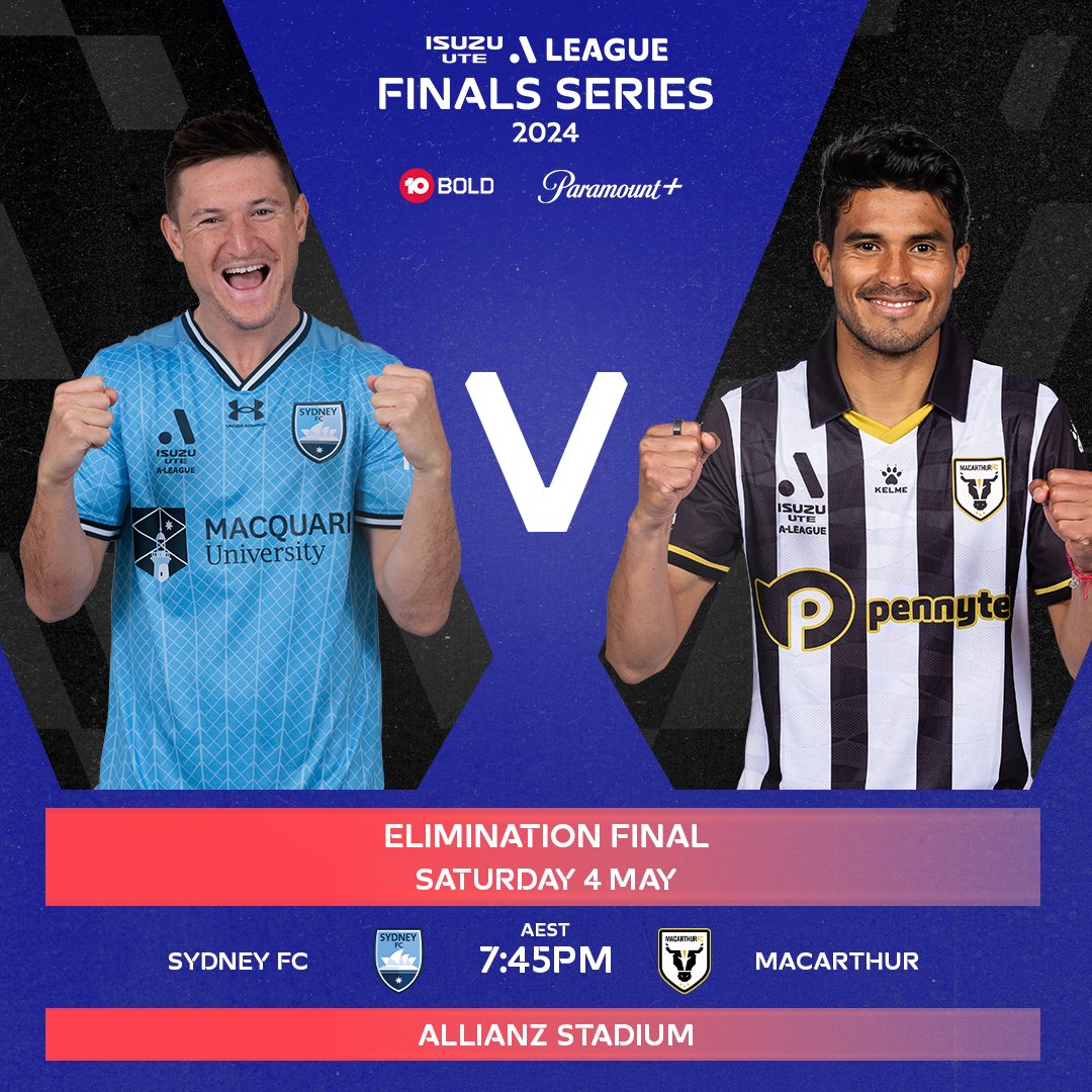The Isuzu UTE A-League Final Series starts TONIGHT 🙌🏆 Sydney FC. Macarthur. Allianz Stadium. 7:45pm. Be there. 🎟 Get your tickets: bit.ly/3UCZz19 📺 Watch live on 10Bold & Paramount+.