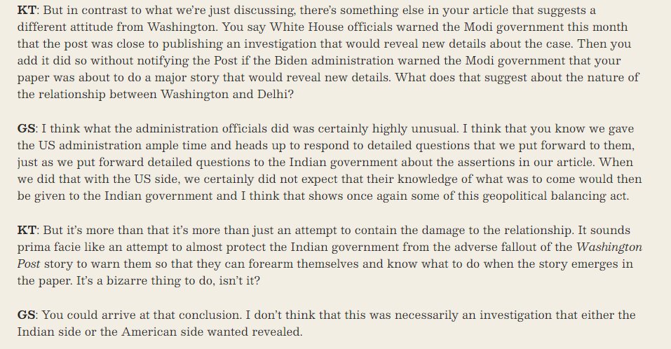 In depth and revealing discussion with @gerryshih about the big Wash Post story this week - lots in this, including further explanation about surprise that the White House decided to give Delhi forewarning. Also, observation that sounds right ... 1/ thewire.in/diplomacy/kara…