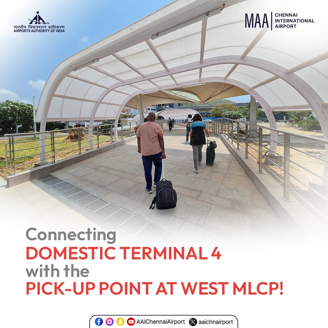 Passengers arriving at Terminal 4 can access the yellow-board vehicle pick-up point at West MLCP via the sheltered ramps. Also, white-board vehicles can pick up passengers from the arrival level of all terminals. #ChennaiAirport #AAIAirports @MoCA_GoI | @AAI_Official