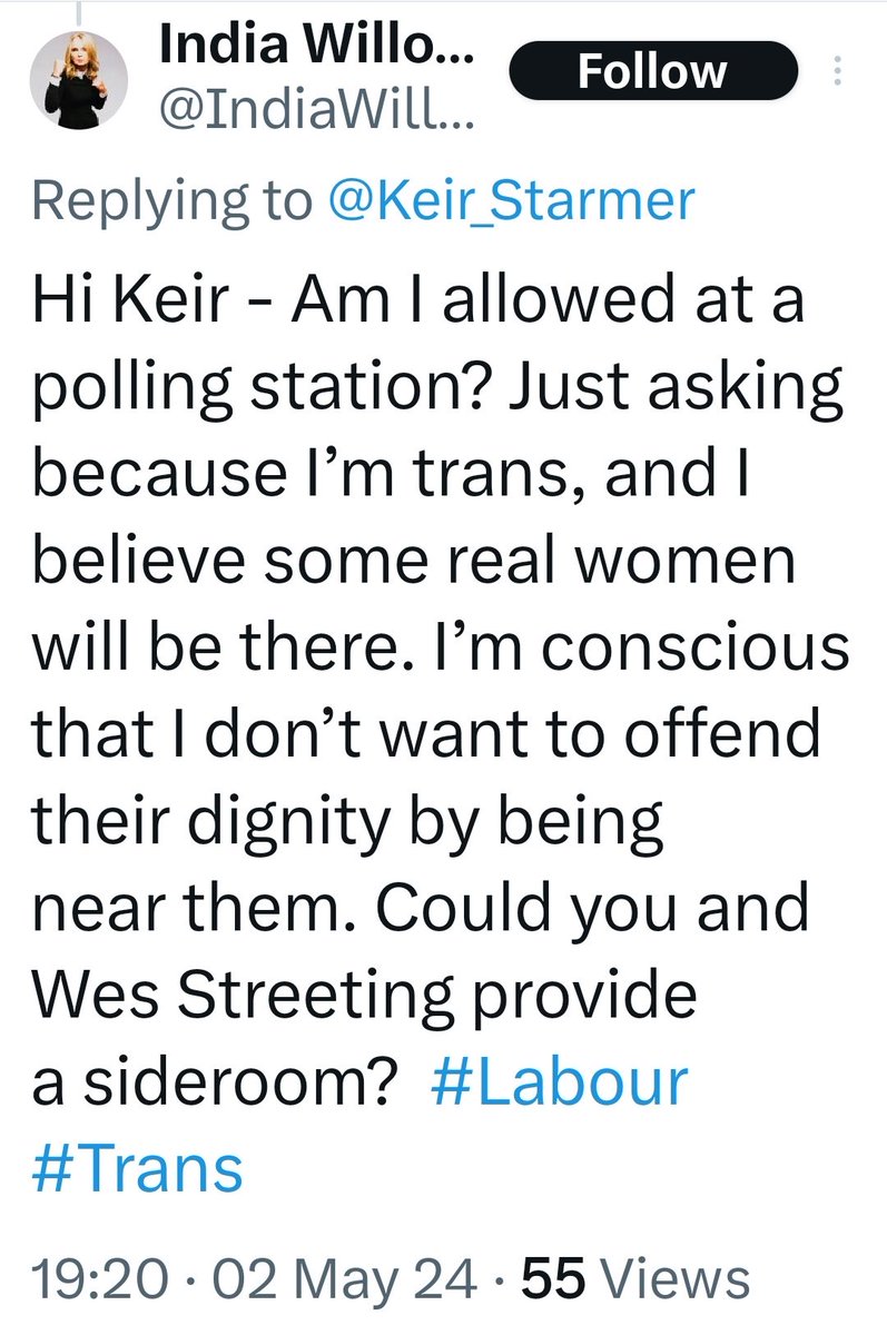 🚨 Angry man in frock doesn't understand the difference between single-sex spaces and the polling station.