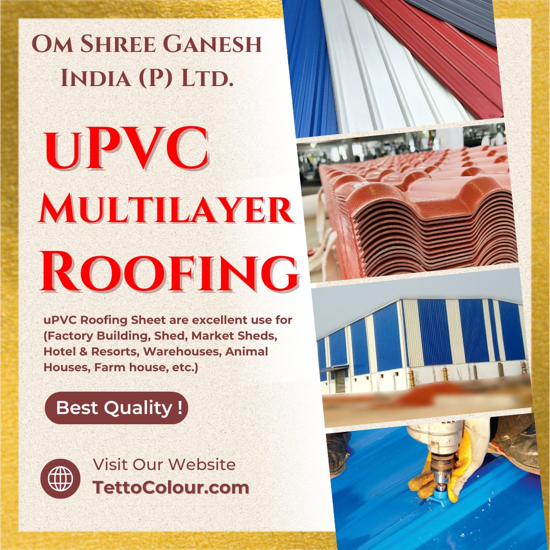 #TettoColour - Choose our #uPVCRoofingSheets for long-lasting performance and peace of mind.

📞 Contact Information:
📞 Phone: +91-9810622926
🌐 Website: rb.gy/xo943b

#Industries #EasyInstallation #TettoColour #Fabrication #Company #Building #Construction