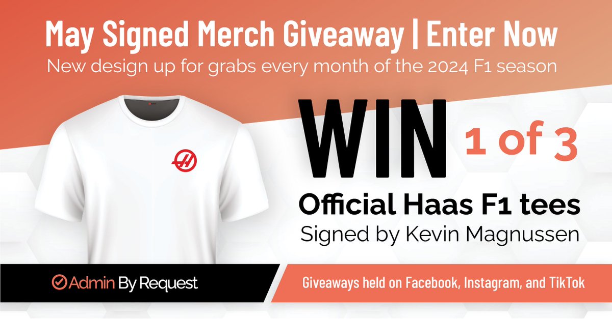 AdminByRequest's tweet image. Time for our 2nd giveaway!

This May, you could be one of 3 winners to score this Haas roundel white tee, signed by @KevinMagnussen 🏎️ 

We're giving one of these away on Facebook, TikTok, and Instagram

Find below
linktr.ee/adminbyrequest

#Giveaway #SignedMerch #AdminByRequest