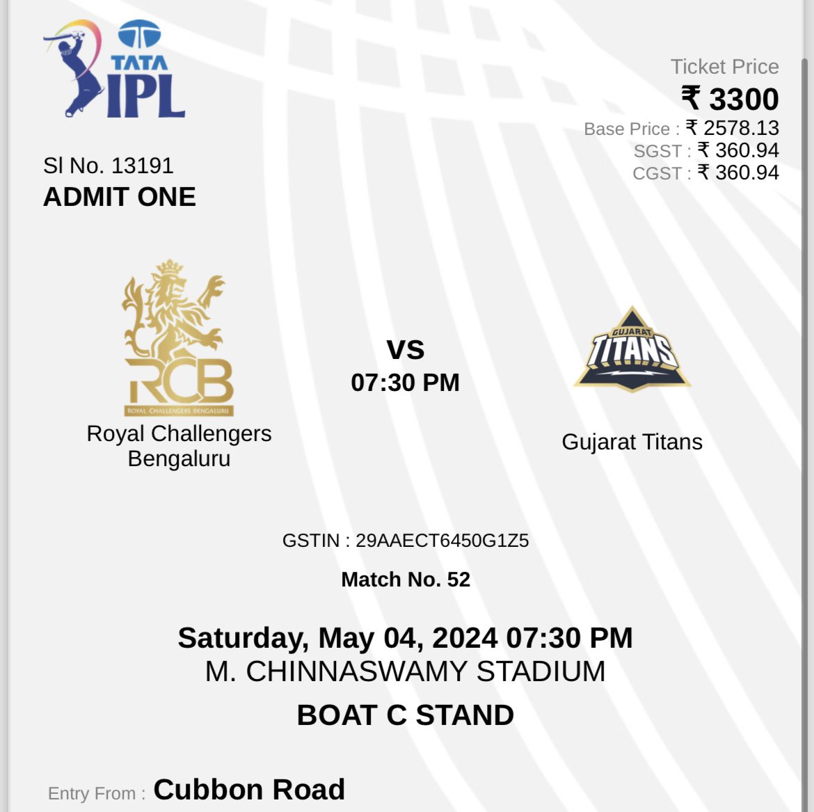 I have one ticket for RCB vs GT tomorrow.
Boat C stand, i’ll give it for a reasonable price as i’m unable to attend the match.
Please dm for the price.

#RCBvsGT rcb tickets bangalore #ipltickets #ipl2024,