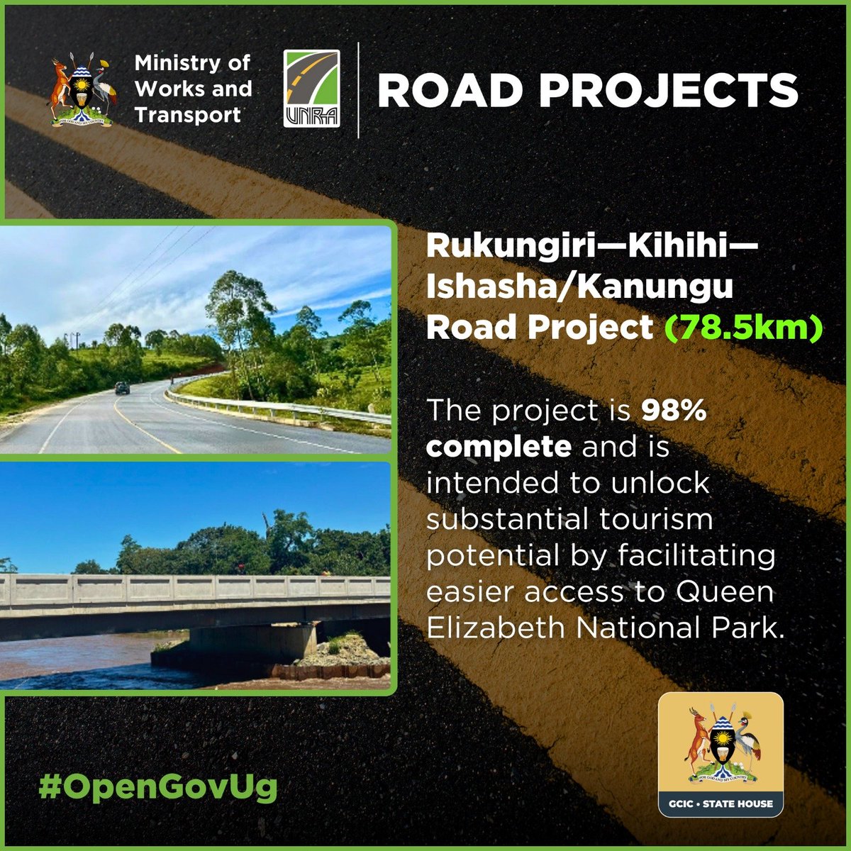 One of the Tourism Roads is now at 98% completion, soon you will be able to drive seamlessly from Kampala to Bwindi Impenetrable Forest that has one of the richest faunal communities in East Africa. But the most famous residents are the mountain gorillas @ugwildlife @UNRA_UG