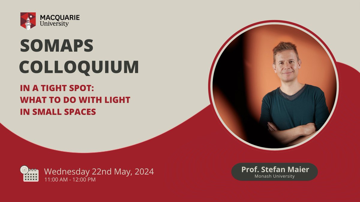Join Prof. Stefan Maier on May 22nd to explore the captivating world of Nanophotonics! Discover how light is confined in small spaces - enhancing interactions with matter and controlling its propagation. Registration for MQ Affiliates: eventbrite.com.au/e/mq-somaps-co…