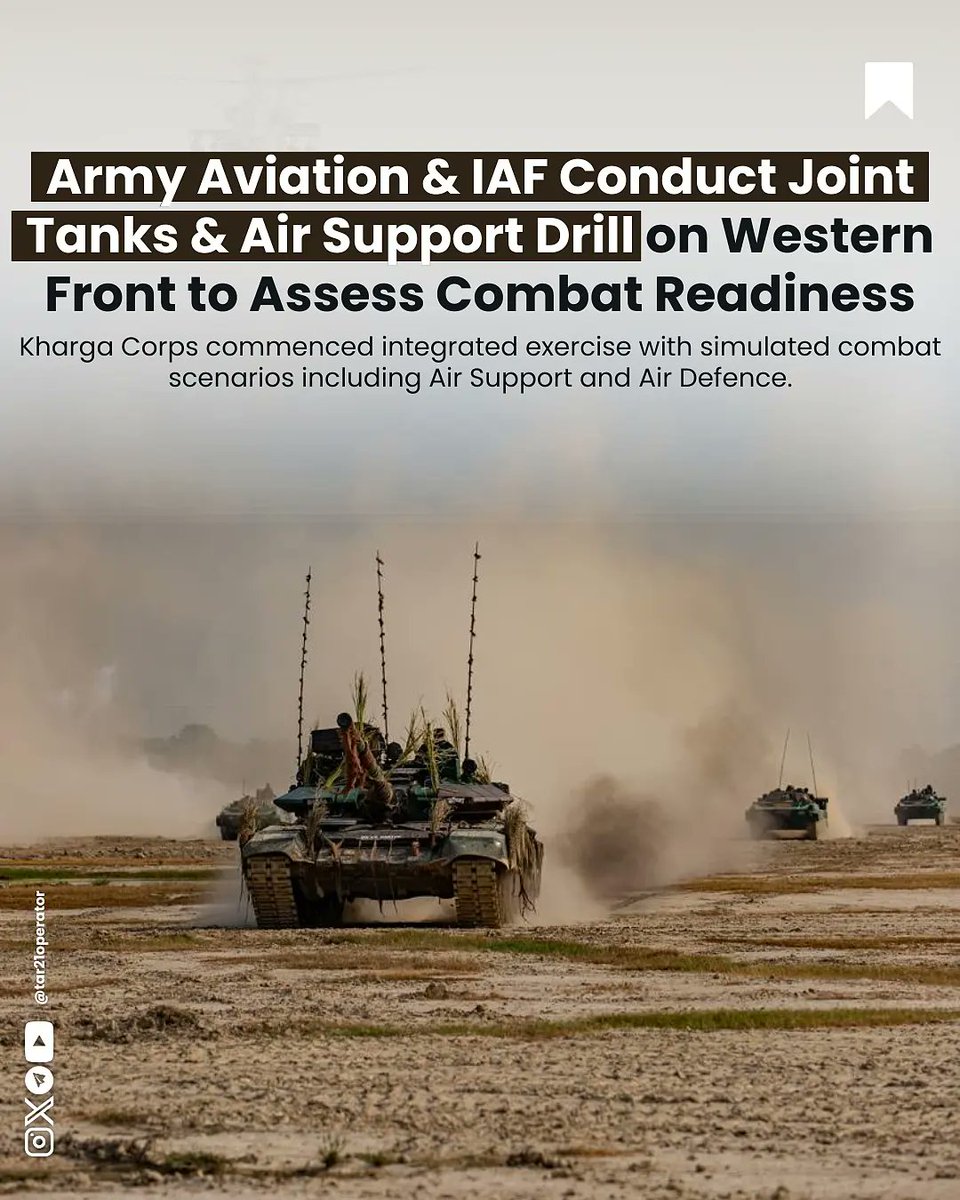 #KhargaCorps commenced integrated exercise with simulated combat scenarios including #AirSupport and #AirDefence joint missions in a networked environment in #Synergy with #IAF & #ArmyAviation.