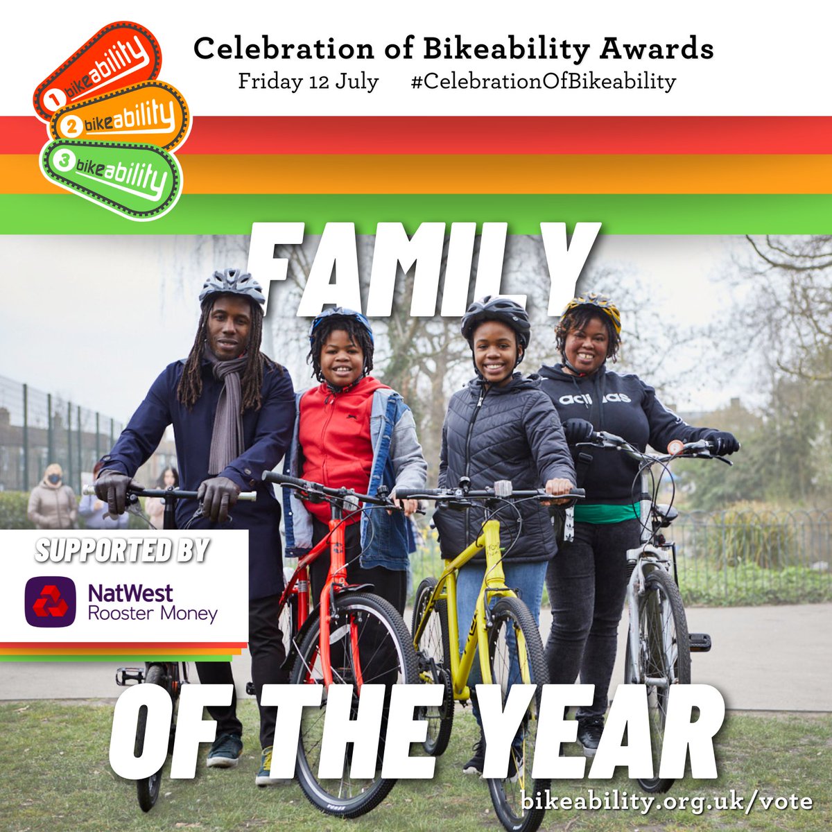 Bikeability (@bikeabilityuk) on Twitter photo Family of the Year, supported by <a href="/rooster_money/">NatWest Rooster Money</a> 👨👩👦👦
Do you know a cycling family inspiring others with their pedal power? We want to celebrate them! Win a head start with money for the kids with a FREE Rooster Card subscription & £500 from us!
🔗surveymonkey.co.uk/r/celebrationo… Family of the Year, supported by <a href="/rooster_money/">NatWest Rooster Money</a> 👨👩👦👦
Do you know a cycling family inspiring others with their pedal power? We want to celebrate them! Win a head start with money for the kids with a FREE Rooster Card subscription & £500 from us!
🔗surveymonkey.co.uk/r/celebrationo…