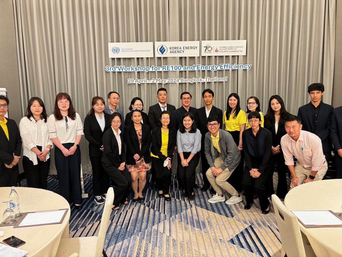 Korea Energy Agency & @UNIDO jointly hosted the 3rd Workshop for #RE100 and #EnergyEfficiency from April–May 2024 in Bangkok to support Thailand in moving forward to achieve #carbonneutrality by 2050, net zero greenhouse gas emissions by 2065, as declared at @COP26