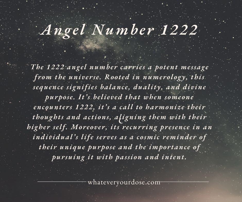 '1222: A clear signal to trust that you're exactly where you need to be. Stay focused, keep balanced, and open your heart to infinite possibilities. #AngelNumber #PerfectBalance'