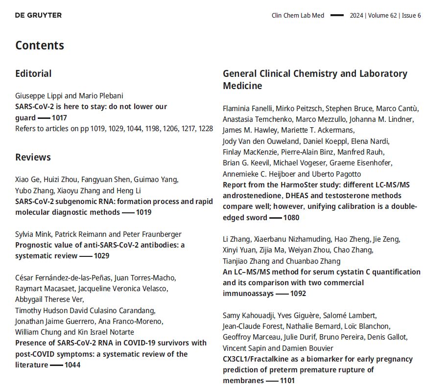 CCLM issue 6 covers the latest developments in Covid-19 in 7 articles and an Editorial degruyter.com/journal/key/cc…