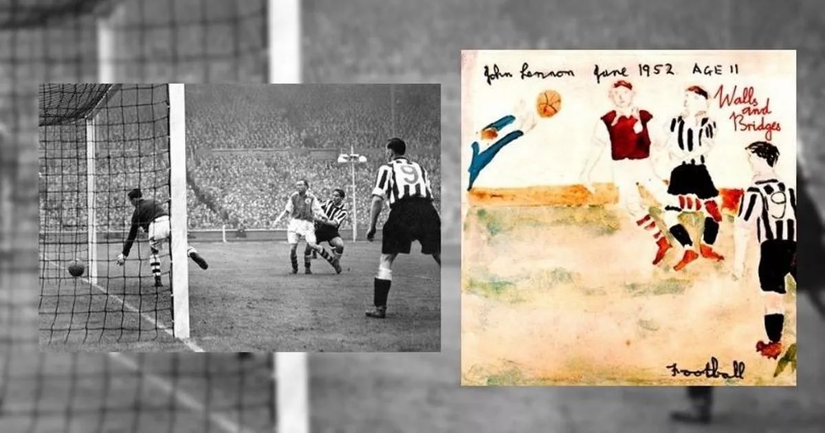 This day in 1952,Newcastle United won the FA Cup at Wembley Stadium. Beating Arsenal 1-0 to win their 2nd successive FA Cup. The goal scored by Robledo was drawn by a young John Lennon, who included it in the artwork of his album Walls and Bridges in 1974 #History ⚽️ #JohnLennon