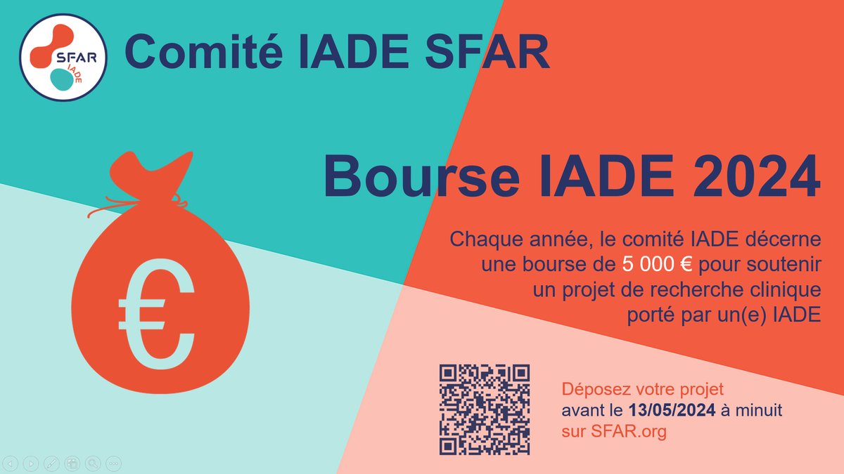 🚨 Bourse de recherche 2024 du comité IADE : 5000€ pour votre projet de recherche ! ✍️ Plus que 10 jours pour soumettre votre candidature ➡️ sfar.org/paramedicaux/i… @IADE_de_France @CEEIADE @BretagneIade @NL1419 @IadeComte @IadeAquitaine @IADEHauteSavoie @IadePaca