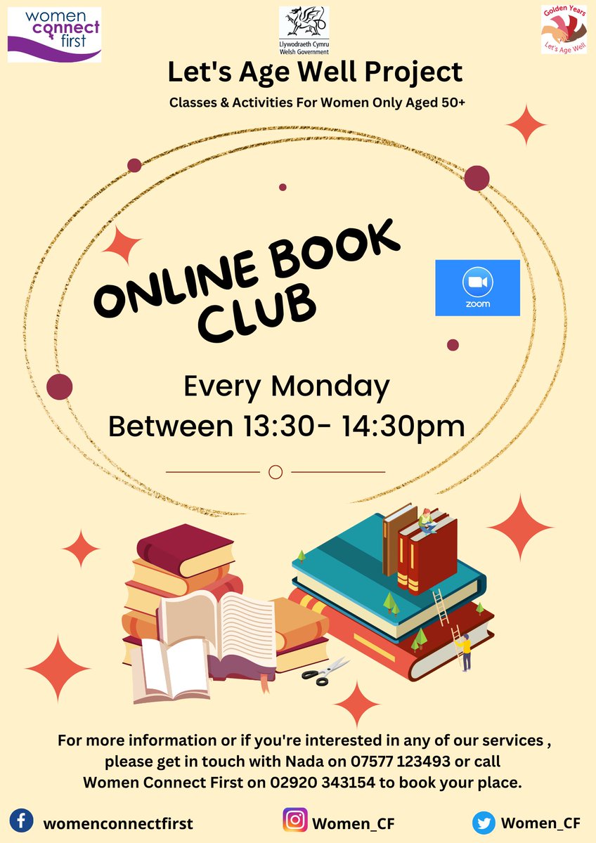 Calling all book lovers!! Join our Book club every Monday online! 1.30-2.30pm! to register please find contact details on flyer! #books #reading