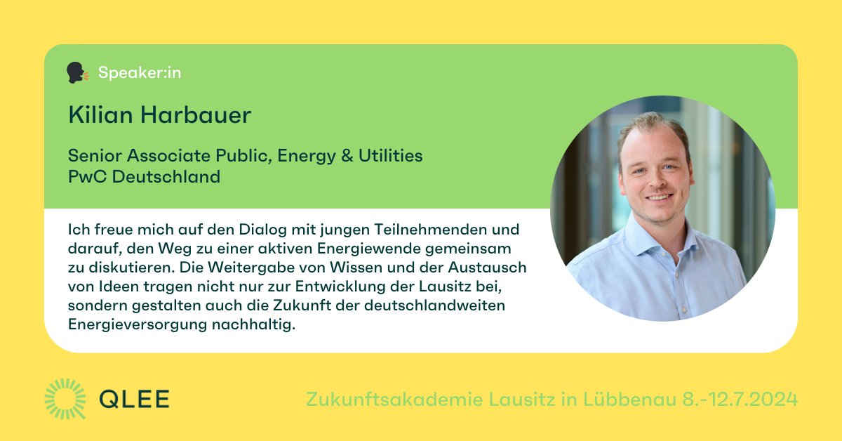 qlee_eu's tweet photo. #Willkommen, Kilian Harbauer @pwc_de als Referent bei der #Zukunftsakademie #Lausitz 2024! Als #Experte für #Energiepolitik wird er die #Funktionsweise des #Stromnetzes näherbringen.
Weitere Infos ➡️ https://t.co/YzRyPo38f3

#qlee_zukunft #Lausitz #FiveDaysForFuture https://t.co/obLWzBFiHZ