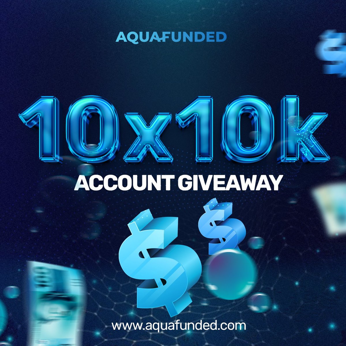 🌊 $10x10K GIVEAWAY TIME 🌊 1️⃣ Follow @AquaFunded, turn notifications on & remain active 🔔 2️⃣ Like & Retweet & tag 4 traders 3️⃣ Engage with our pinned post Ends in 72h 🌊