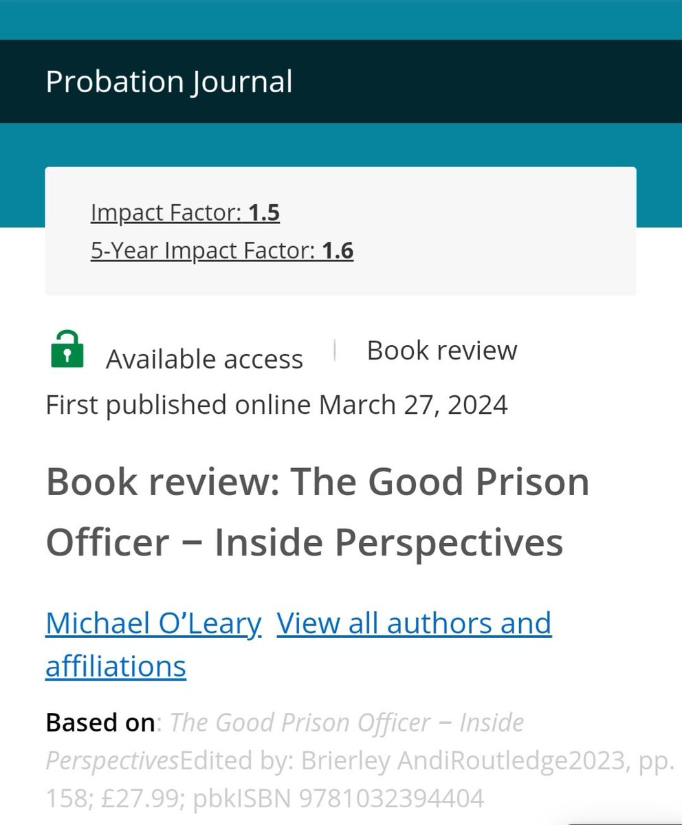 The Good Prison Officer team sends a special thank you to Michael for his review of our work in the @ProbationJnl. A small good news story of prisoners & ex-prisoners working together to make prisons that little bit better! #InsidePerspectives 👇🏼 journals.sagepub.com/doi/abs/10.117…