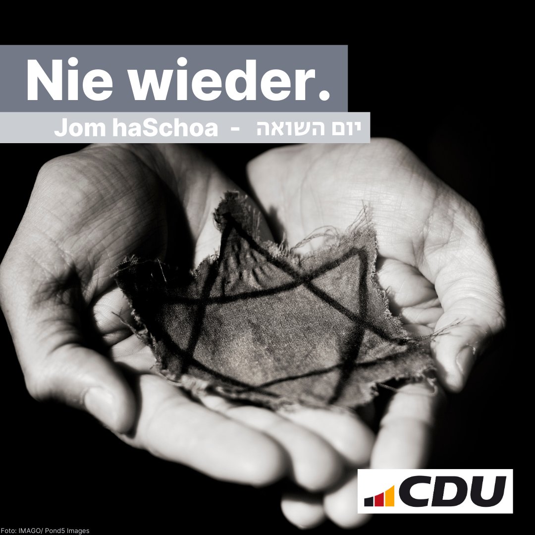 Heute Abend beginnt #JomhaSchoa, der jüdische Tag des Gedenkens an den Holocaust. Es ist der Jahrestag des Aufstands im Warschauer Ghetto. In Demut trauern wir um die 6 Millionen ermordeten jüdischen Männer, Frauen & Kinder. Möge ihre Erinnerung ein Segen sein. #NieWiederIstJetzt