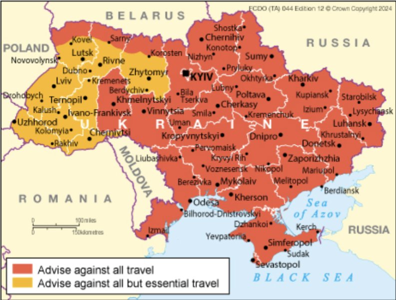 Нові поради від британського уряду для подорожей в Україну. Він радить уникати будь-яких поїздок, окрім обов’язкових, до Львівської, Волинської, Рівненської та Житомирської областей, а також уникати будь-яких поїздок у межах 50 км від кордону з білоруссю. Раніше рекомендували…