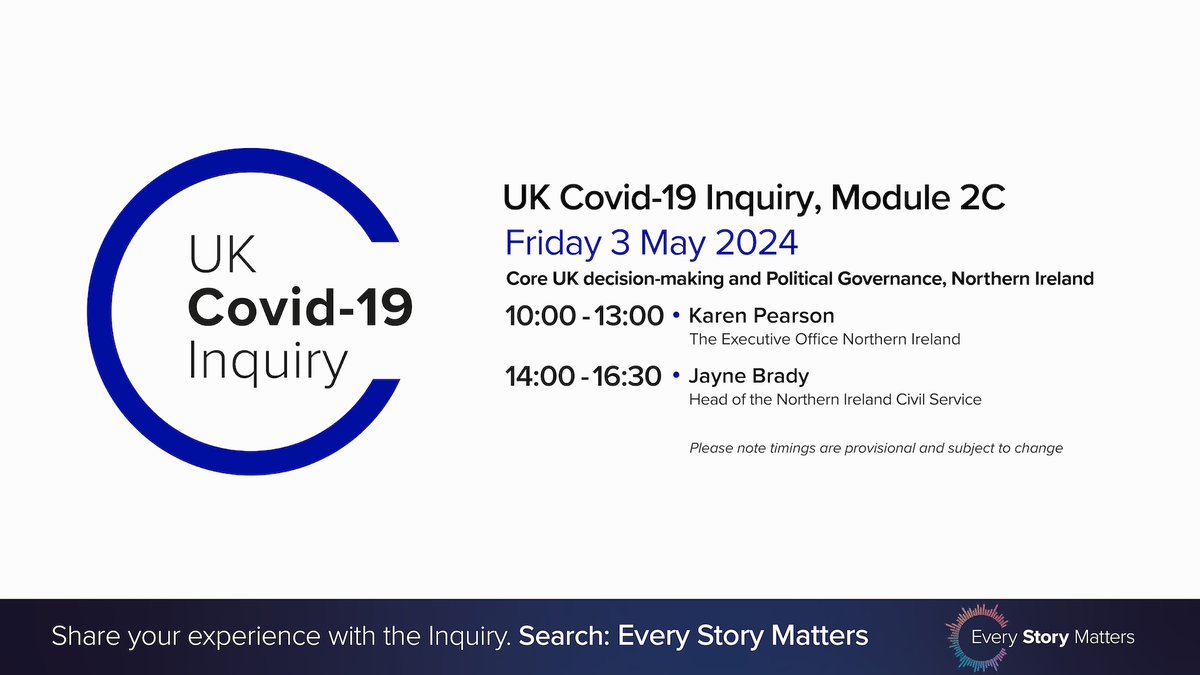 Today, we hear evidence from two witnesses: Karen Pearson and Jayne Brady. 📺Watch live from 10:00 (with a three minute delay) on our YouTube channel 👇👇 youtube.com/@UKCovid-19Inq…