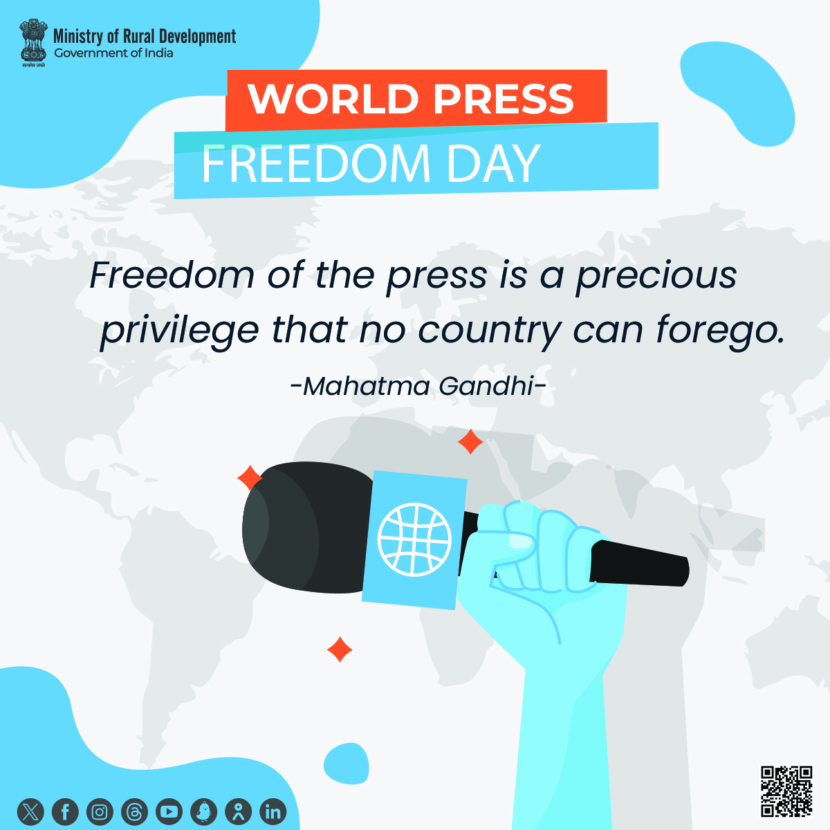 Celebrating the vital role of a free and independent press in a healthy democracy on this #PressFreedomDay. Let’s continue to support and protect #PressFreedom for a more informed and connected #RuralIndia. #MoRD #PressFreedomDay2024