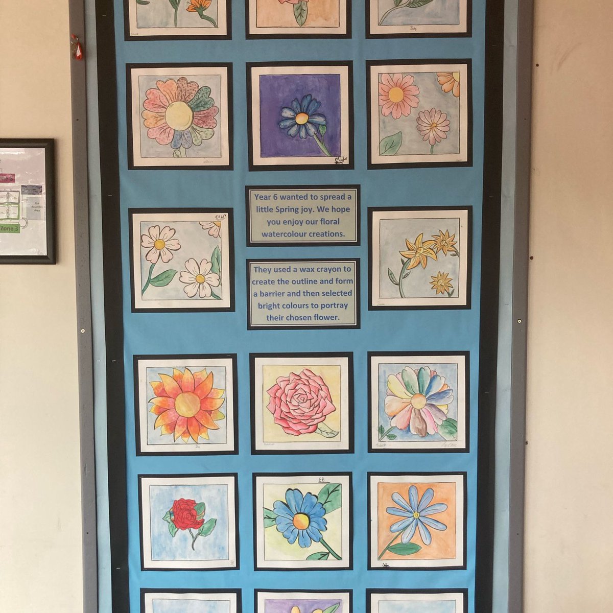 Some wonderful #watercolours from #Northleaze6 celebrating #spring - definitely a proud teacher moment seeing these on display! What a talented bunch! #art #creativity
