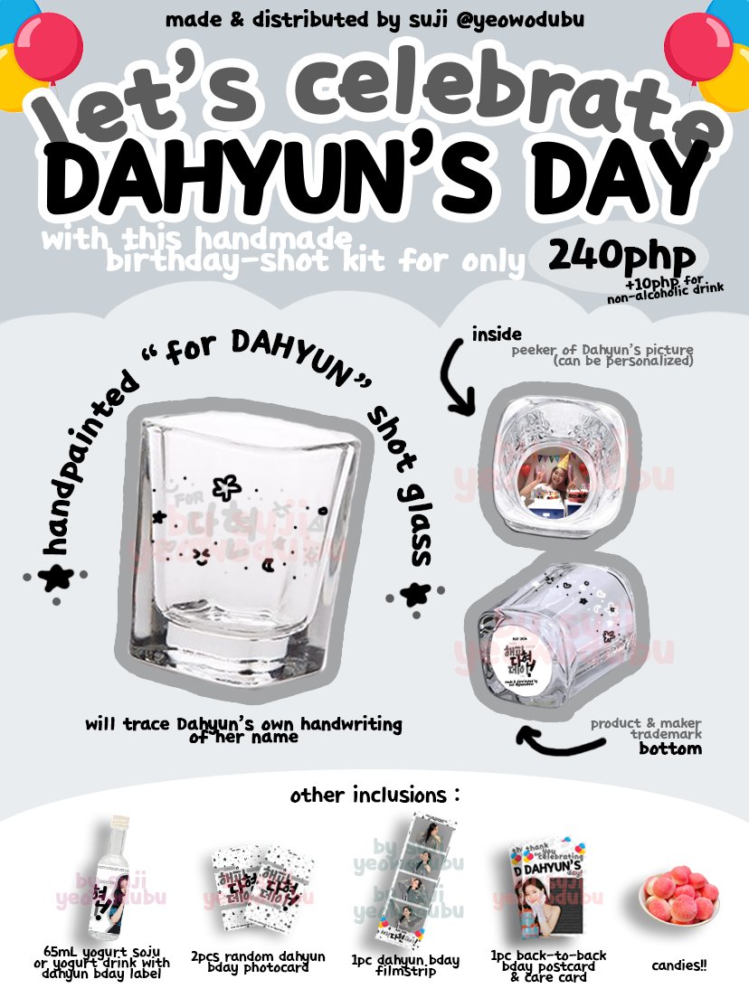 hello everyONCE! ♡

it's Dahyun's month! celebrate it with me by supporting my mini project for our queen dubu! full details can be seen on the thread below 🍫 

order form: tinyurl.com/dahyunshotglas…

this shot is for Dahyun! geonbae! 건배!🍻 #HappyDahyunDay #ShotsForDahyun [1/2]