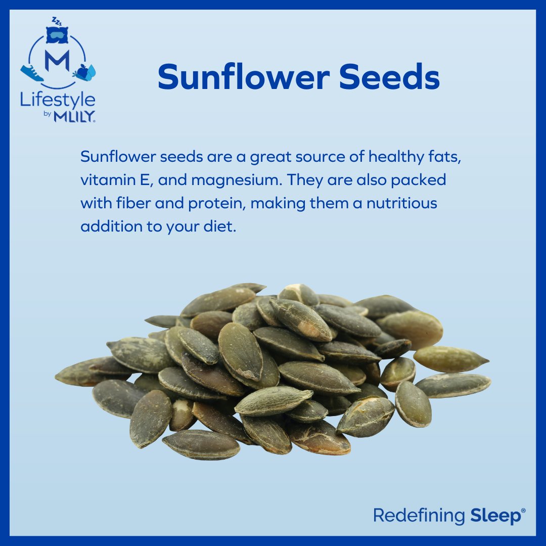 With their versatility and health benefits, sunflower seeds are a wonderful choice for anyone looking to boost their nutrient intake in a tasty way. #RedefiningSleep #mlily #mlifestyle #sleep #comfort #healthyfood #healthygut #sunflower #sunflowerseeds