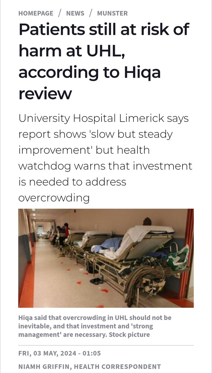 Patients still at risk of harm at UHL, according to Hiqa review University Hospital Limerick says report shows 'slow but steady improvement' but health watchdog warns that investment is needed to address overcrowding @griffinniamh #UHL #HealthCrisis irishexaminer.com/news/munster/a…