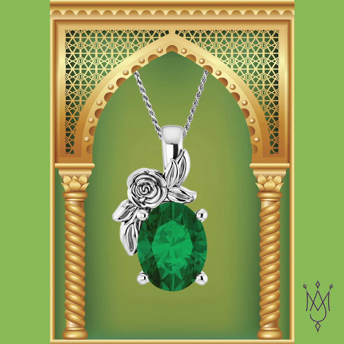 The Crystal Rose Pendant: Emerald Edition, featured here in 18k White Gold. Available now for the May born Queens!
#MonarchyJewels #EmeraldJewelry #BirthstoneJewelry #MayBirthstone #Emeralds #Gold